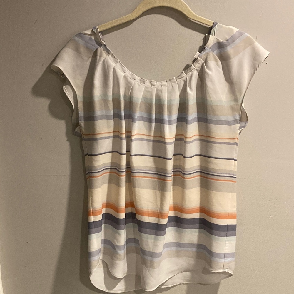 LC Lauren Conrad Women's Striped Blouse - Blue, Orange, Cream